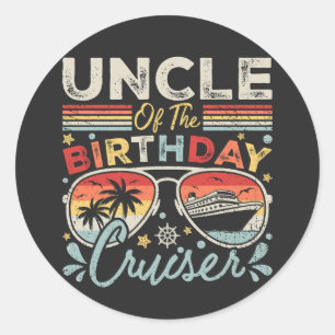 Pegatina Redonda Tío del crucero de cumpleaños de vacaciones