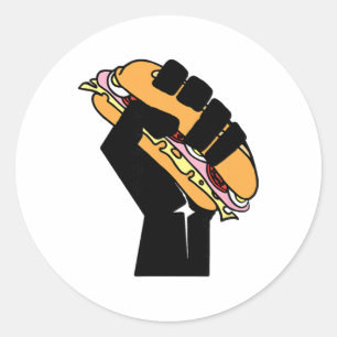 Pegatina Redonda Tío del sándwich Hoagie Puño Negro Resiste Fascism