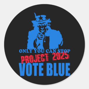 Pegatina Redonda Tío Sam Dice Que Paren El Proyecto 2025 Vota Azul