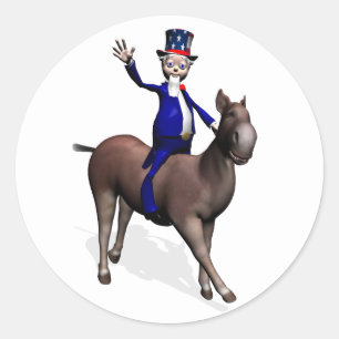 Pegatina Redonda Tío Sam montado en burro