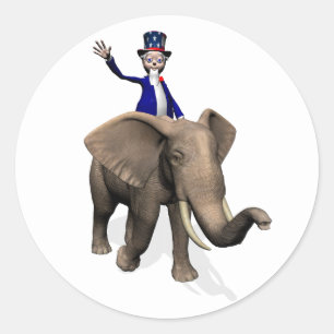Pegatina Redonda Tío Sam montado en elefante