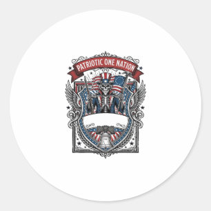 Pegatina Redonda Tío Sam Patriótico Esqueleto Patriota Oscuro Esque