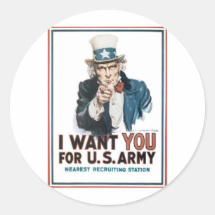 Pegatina Redonda Tío Sam Poster, Estados Unidos. Te Quiero Para...