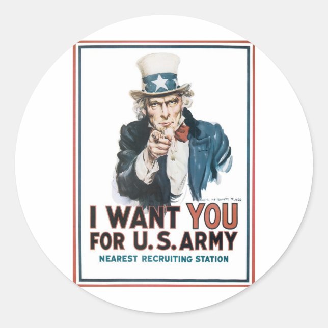 Pegatina Redonda Tío Sam Poster, Estados Unidos. Te Quiero Para... (Anverso)