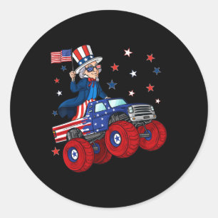 Pegatina Redonda Tío Sam Riding Monster Camión 4 De Julio Fun Boy
