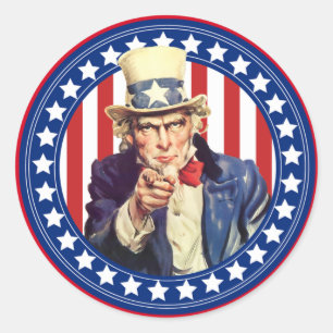 Pegatina Redonda Tío Sam Stars y Stripes