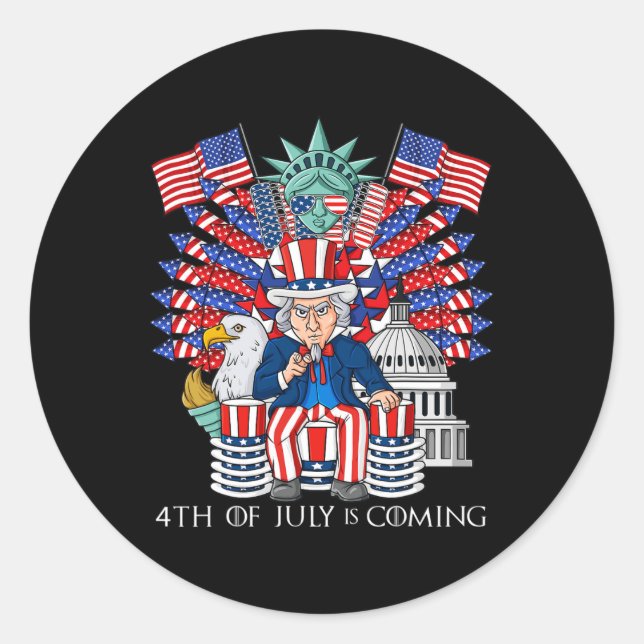 Pegatina Redonda Tío Sam Throne 4 De Julio EEUU Niños Patrióticos K (Anverso)