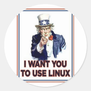 Pegatina Redonda Tío Sam: Usar Linux