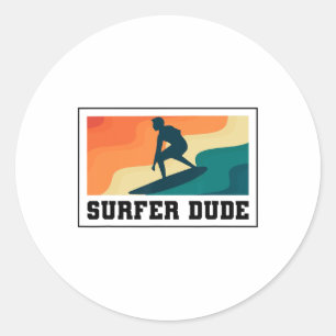 Pegatina Redonda Tío Surfista Surfando 