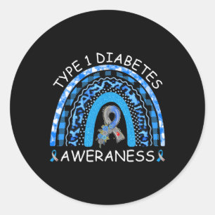 Pegatina Redonda Tipo 1 Conciencia sobre la diabetes Ris azul arcoi
