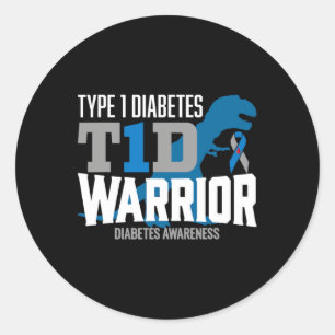 Pegatina Redonda Tipo 1 Diabetes T-rex T1D Guerrero de la diabetes