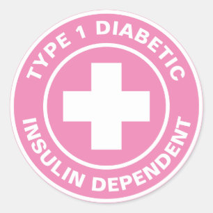 Pegatina Redonda Tipo 1 Diabética Insulina dependiente Diabetes Méd