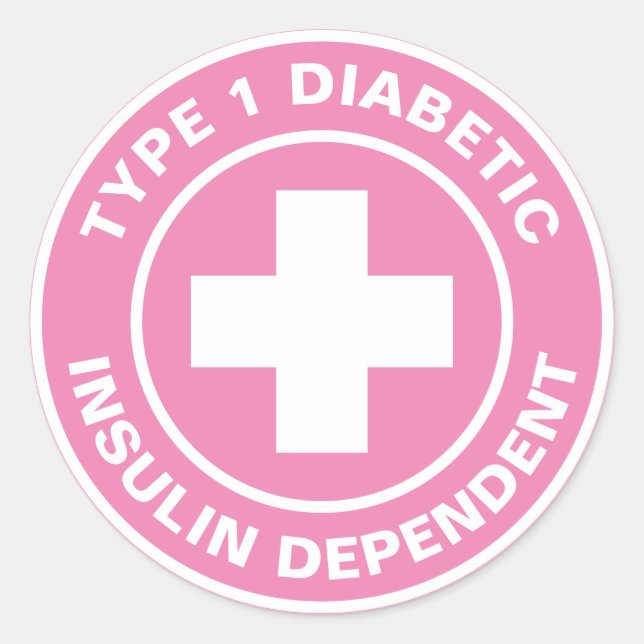 Pegatina Redonda Tipo 1 Diabética Insulina dependiente Diabetes Méd (Anverso)