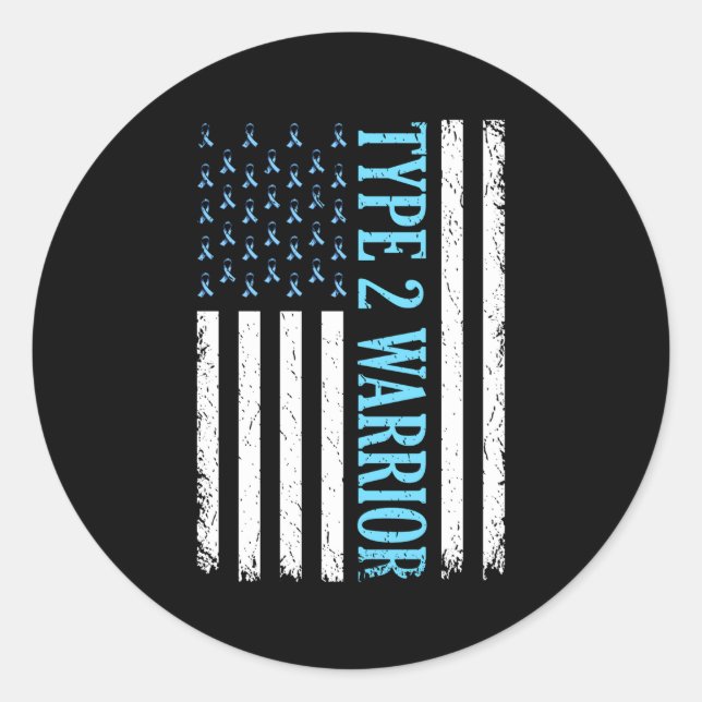 Pegatina Redonda Tipo 2 Guerrero Diabetes Sensibilización Diabética (Anverso)