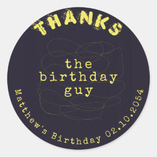 Pegatina Redonda Tipo afligido de cumpleaños amarillo negro Gracias