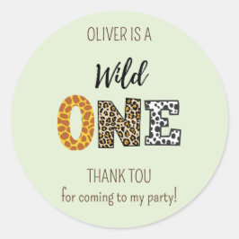Pegatina Redonda Tipo de letra de forma animal Wild One Green