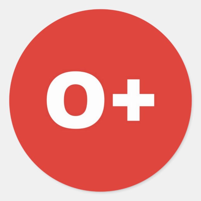 Pegatina Redonda Tipo O+ de sangre / grupo Rh (Rhesus) Positivo (Anverso)