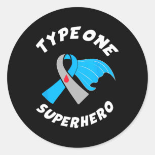 Pegatina Redonda Tipo Uno Superhéroe Conciencia de Diabetes Tipo 1