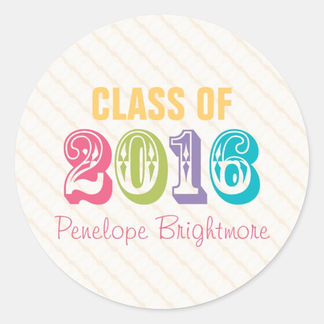 Pegatina Redonda Tipografía arcoiris de 2016 (Anverso)