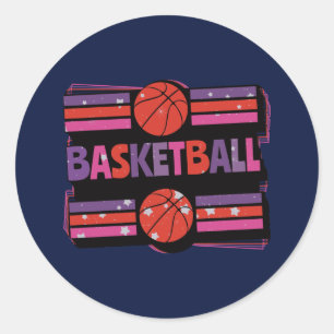 Pegatina Redonda Tipografía artística geométrica del baloncesto chi