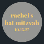 Pegatina Redonda Tipografía audaz Personalizado gris amarillo Bat M<br><div class="desc">Tipografía audaz Personalizado amarillo y gris Cute Bat Mitzvah Pegatina redondo clásico</div>