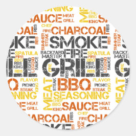 Pegatina Redonda Tipografía BBQ Grill Master
