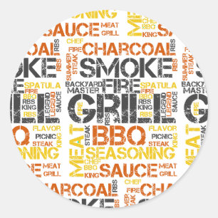 Pegatina Redonda Tipografía BBQ Grill Master