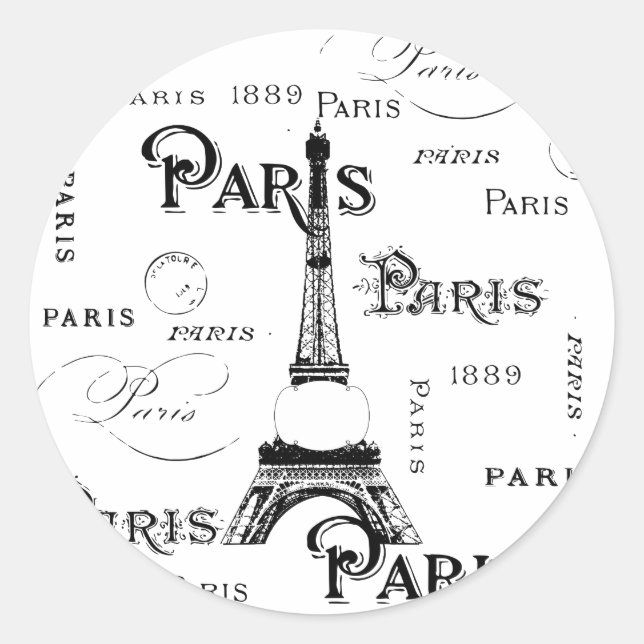 Pegatina Redonda Tipografía Caligrafía París Francia Torre Eiffel (Anverso)