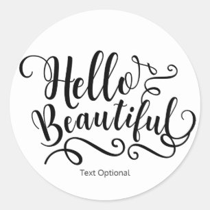 Pegatina Redonda Tipografía Caligrafía Personalizada HOLA HERMOSA