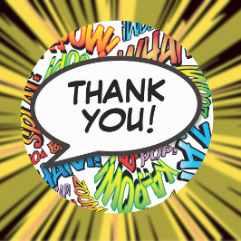 Pegatina Redonda Tipografía Colorida Moderna Burbuja de Agradecimie