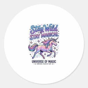 Pegatina Redonda Tipografía Comercial de Unicornio Permanece Salvaj