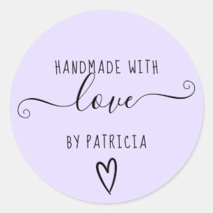Pegatina Redonda Tipografía de amor hecha a mano púrpura minimali