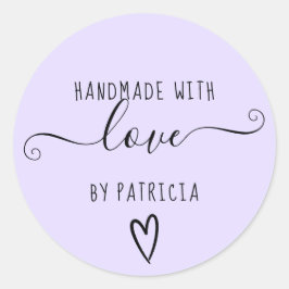 Pegatina Redonda Tipografía de amor hecha a mano púrpura minimalist