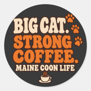 Pegatina Redonda Tipografía de café retro Maine Coon naranja y crem