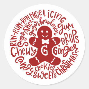 Pegatina Redonda Tipografía de dulces de Navidad de invierno Ginger