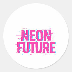 Pegatina Redonda Tipografía de error del futuro neón Cyberpunk