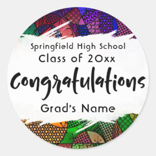 Pegatina Redonda Tipografía de Felicitaciones Coloridas para Gradua