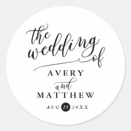 Pegatina Redonda Tipografía de guiones simples | BODA