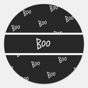 Pegatina Redonda Tipografía de Halloween boo negro y blanco