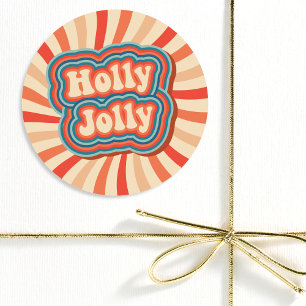 Pegatina Redonda Tipografía de Holly Jolly Navidades Retro
