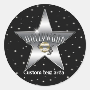 Pegatina Redonda Tipografía de Hollywood Antiguo Estrella de Plata
