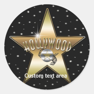 Pegatina Redonda Tipografía de Hollywood Antiguo Estrella Dorada Fi