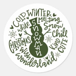 Pegatina Redonda Tipografía de invierno de Navidades de Snowman Won