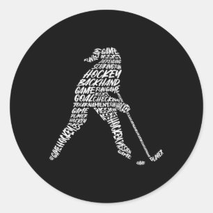 Pegatina Redonda Tipografía de jugador de hockey niños mujeres chic