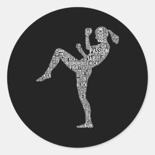 Pegatina Redonda Tipografía de Kickboxer - Kickboxing Artes Marcial