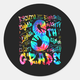 Pegatina Redonda Tipografía de Tie Dye de octavo grado 8 para el Re
