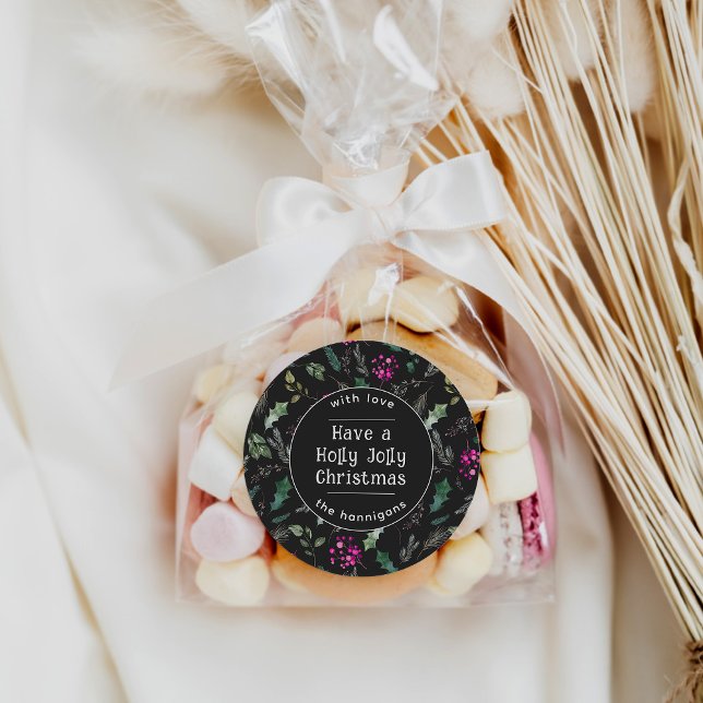 Pegatina Redonda Tipografía de vegetación oscura pegatinas navideña (Subido por el creador)