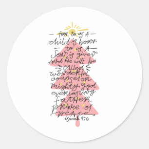 Pegatina Redonda Tipografía de Versículo Bíblico de Navidad Isaías 