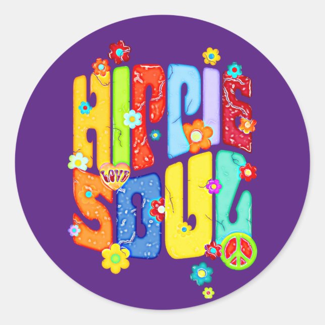 Pegatina Redonda Tipografía divertida - HIPPIE SOUL 1 (Anverso)