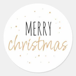 Pegatina Redonda Tipografía dorada Feliz Navidad